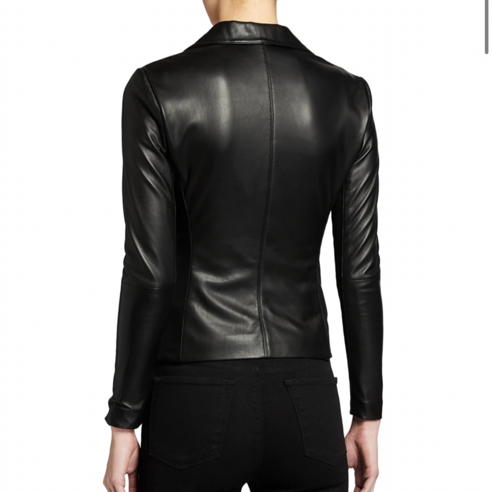 Emporio Armani Black Leather Jacket with Jersey Insets Size 44/US 8 NWT - Picture 3 of 9